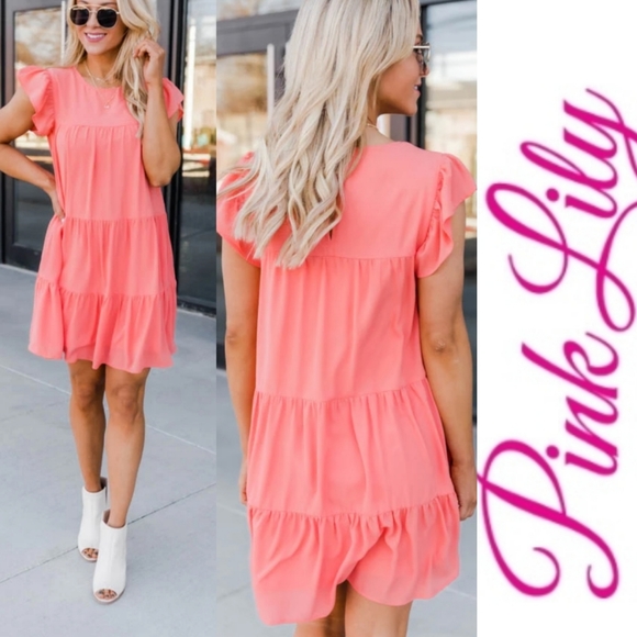 Pink Lily Dresses & Skirts - COMPLETE MY HEART CORAL DRESS